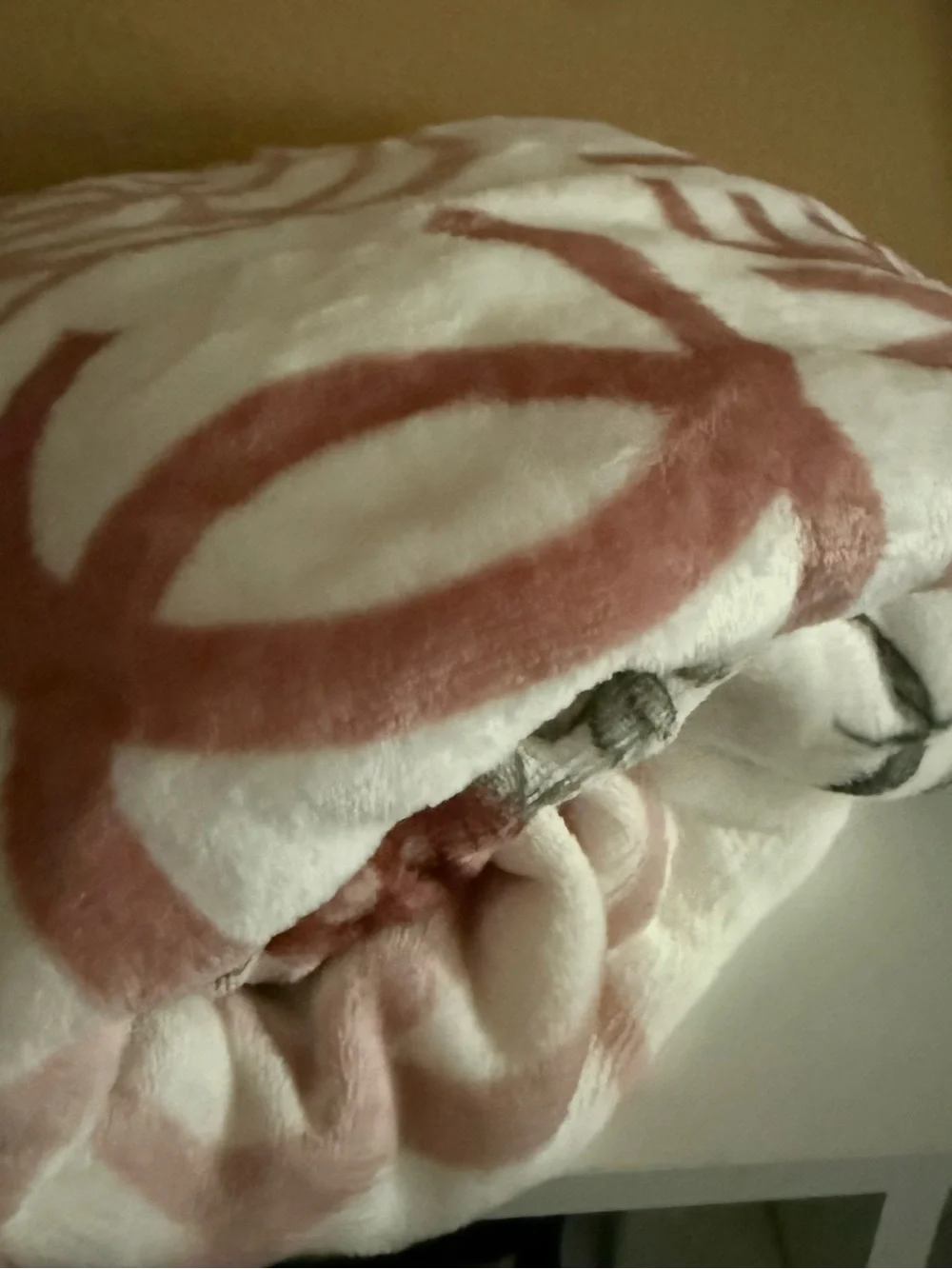 CC Fashion Floral Logo Blanket - Pink & Gray Roses Chanel Throw WITH BOX